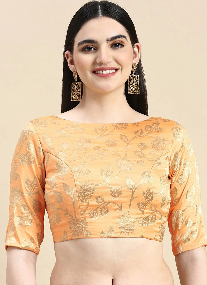 Peach Brocade Blouse Festive Wear Wedding Wear 5 Peach Brocade Blouse Festive Wear Wedding Wear - Image 3
