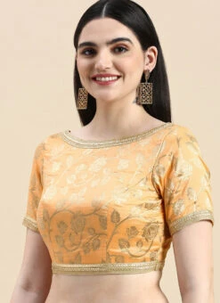 Peach Brocade Half Sleeve Blouse Festive Wear Wedding Wear