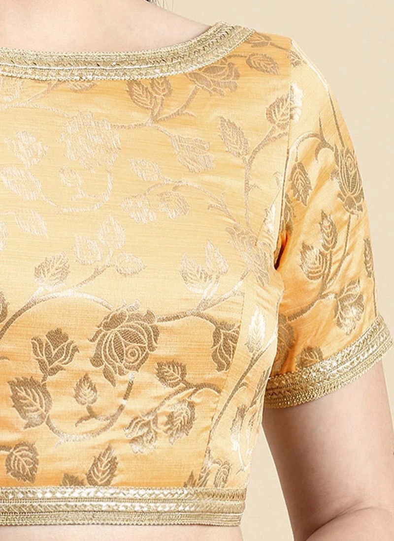 Peach Brocade Half Sleeve Blouse Festive Wear 9 Peach Brocade Half Sleeve Blouse Festive Wear - Image 7