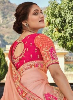 Peach Color Thread Embroidery Banarasi Silk Saree Party Wear -Sari Grace Shop Peach Color Thread Embroidery Banarasi Silk Saree SASLI18845907 b