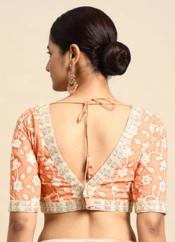 Peach Embroidered Georgette Blouse Festive Wear 13 Peach Embroidered Georgette Blouse Festive Wear -Sari Grace Shop Peach Embroidered Georgette Blouse BLBS02305185 b