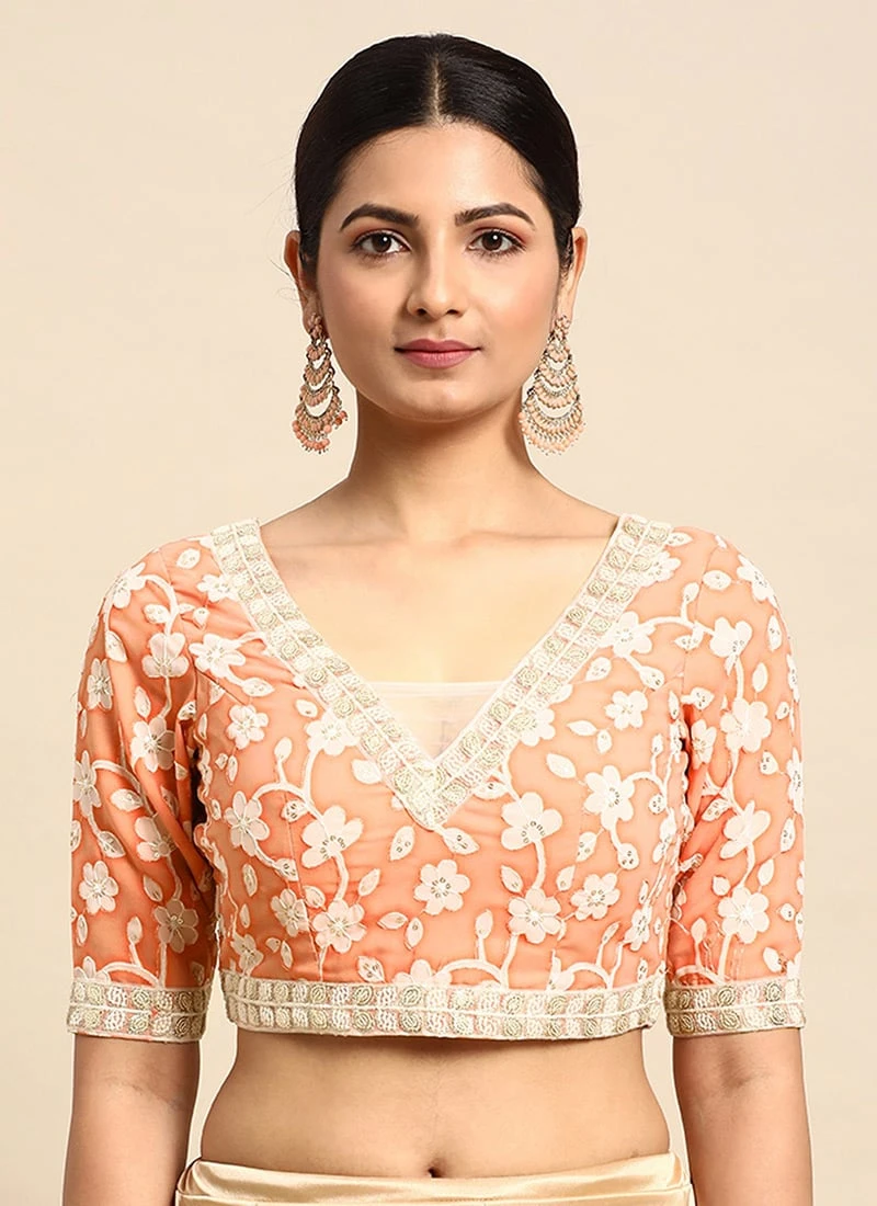Peach Embroidered Georgette Blouse Festive Wear 5 Peach Embroidered Georgette Blouse Festive Wear - Image 3