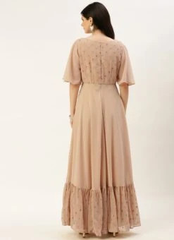 Peach Embroidered Georgette Dress Festive Wear 12 Peach Embroidered Georgette Dress Festive Wear -Sari Grace Shop Peach Embroidered Georgette Dress DRBS02210931 b