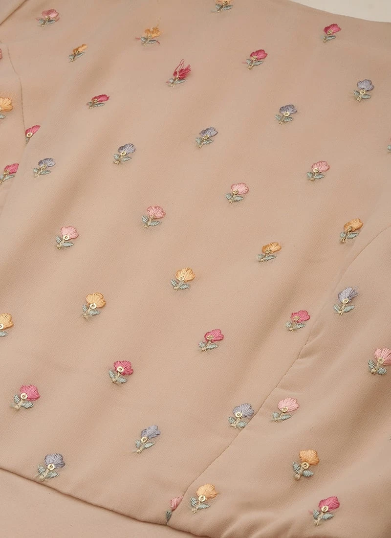 Peach Embroidered Georgette Dress Festive Wear 7 Peach Embroidered Georgette Dress Festive Wear - Image 5