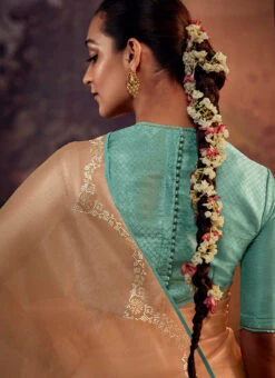 Peach Faux Crepe Embroidered Saree Party Wear -Sari Grace Shop Peach Faux Crepe Embroidered Saree SASLI21375269 b