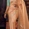 Peach Faux Crepe Embroidered Saree Party Wear -Sari Grace Shop Peach Faux Crepe Embroidered Saree SASLI21375269 l