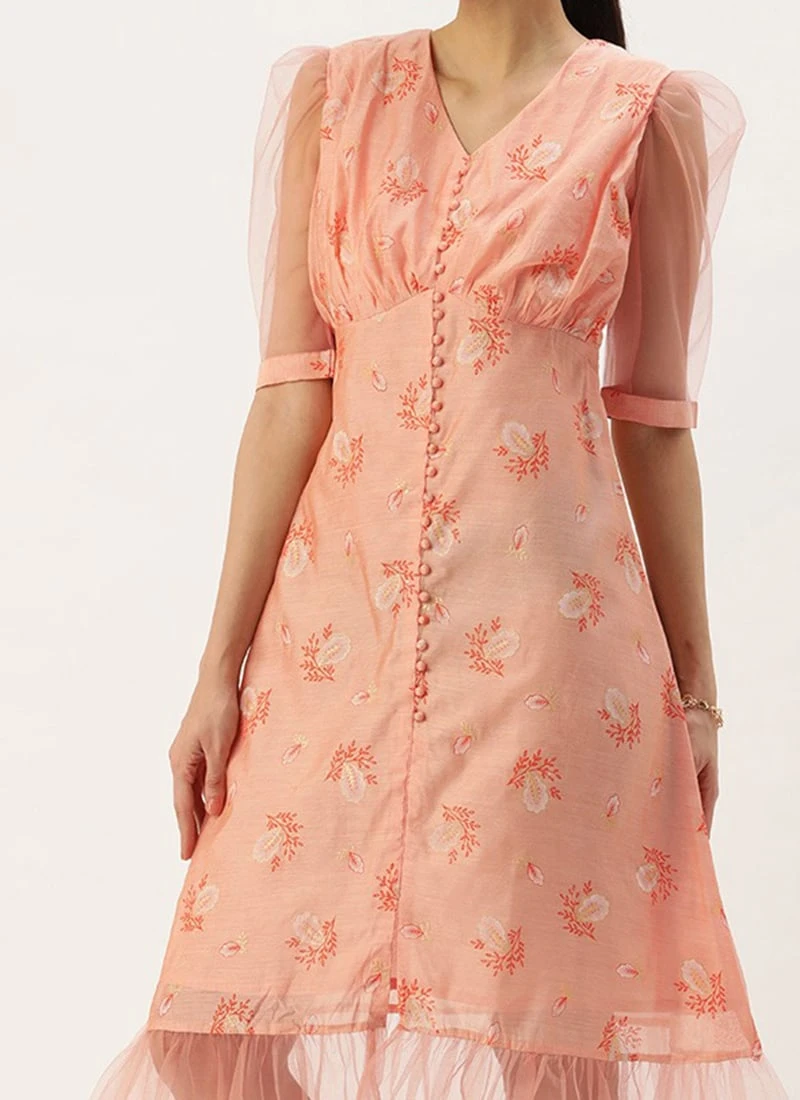 Peach Foil Printed A Line Dress After Six Wear 3 Peach Foil Printed A Line Dress After Six Wear