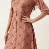 Peach Foil Printed A Line Dress Work Wear -Sari Grace Shop Peach Foil Printed A line Dress DRBS02111070 l 1