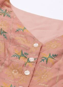 Peach Foil Printed A Line Dress Work Wear -Sari Grace Shop Peach Foil Printed A line Dress DRBS02111070 rrc1 1