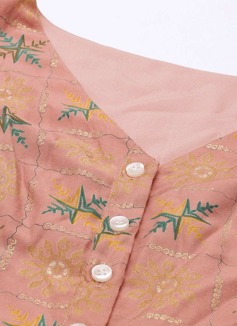 Peach Foil Printed A Line Dress After Six Wear Work Wear 7 Peach Foil Printed A Line Dress After Six Wear Work Wear - Image 5