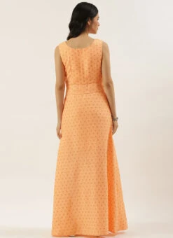 Peach Foil Printed Cotton Maxi Dress After Six Wear Festive Wear 13 Peach Foil Printed Cotton Maxi Dress After Six Wear Festive Wear -Sari Grace Shop Peach Foil Printed Cotton Maxi Dress DRBS02206182 b
