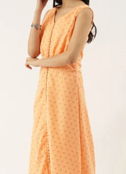 Peach Foil Printed Cotton Maxi Dress After Six Wear Festive Wear