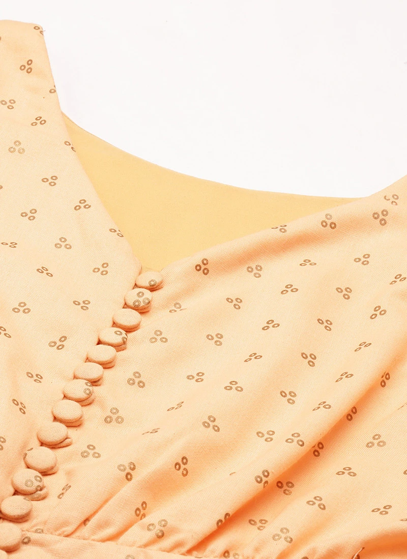 Peach Foil Printed Cotton Maxi Dress After Six Wear Festive Wear 7 Peach Foil Printed Cotton Maxi Dress After Six Wear Festive Wear - Image 5