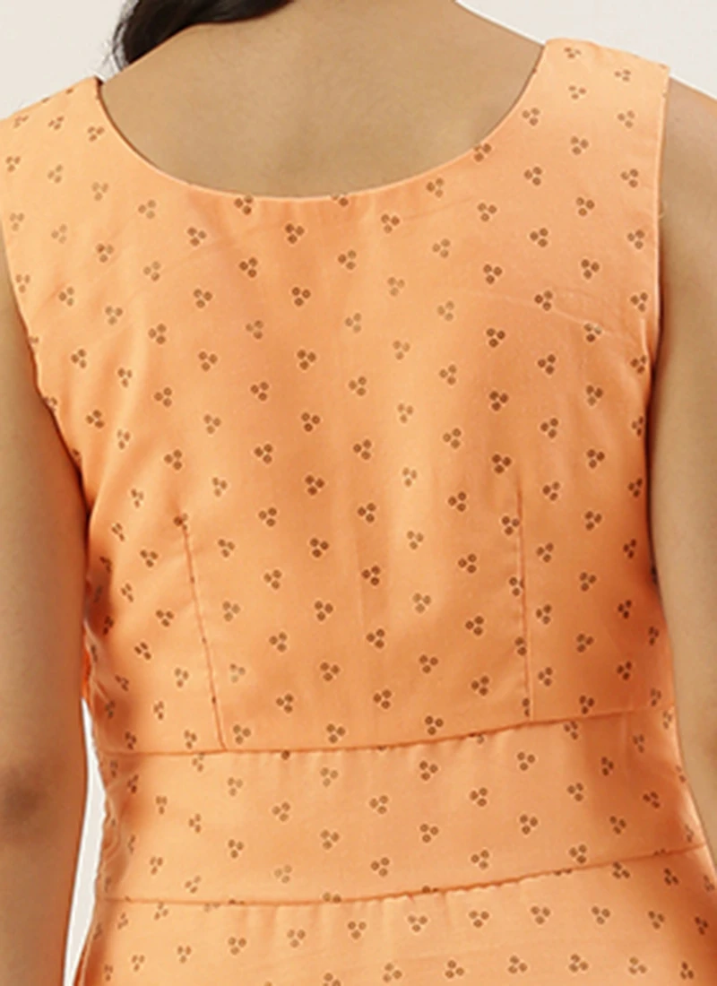 Peach Foil Printed Cotton Maxi Dress After Six Wear Festive Wear 8 Peach Foil Printed Cotton Maxi Dress After Six Wear Festive Wear - Image 6