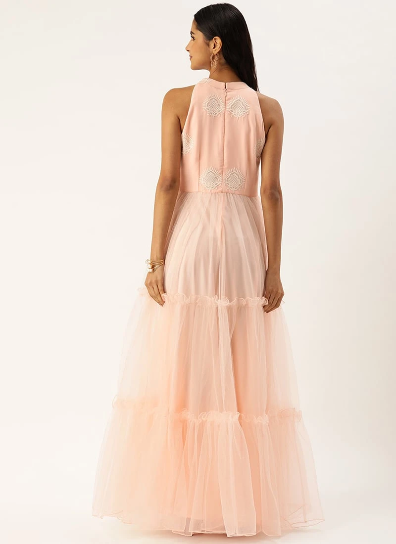 Peach Georgette Embroidered Dress Festive Wear 5 Peach Georgette Embroidered Dress Festive Wear - Image 4