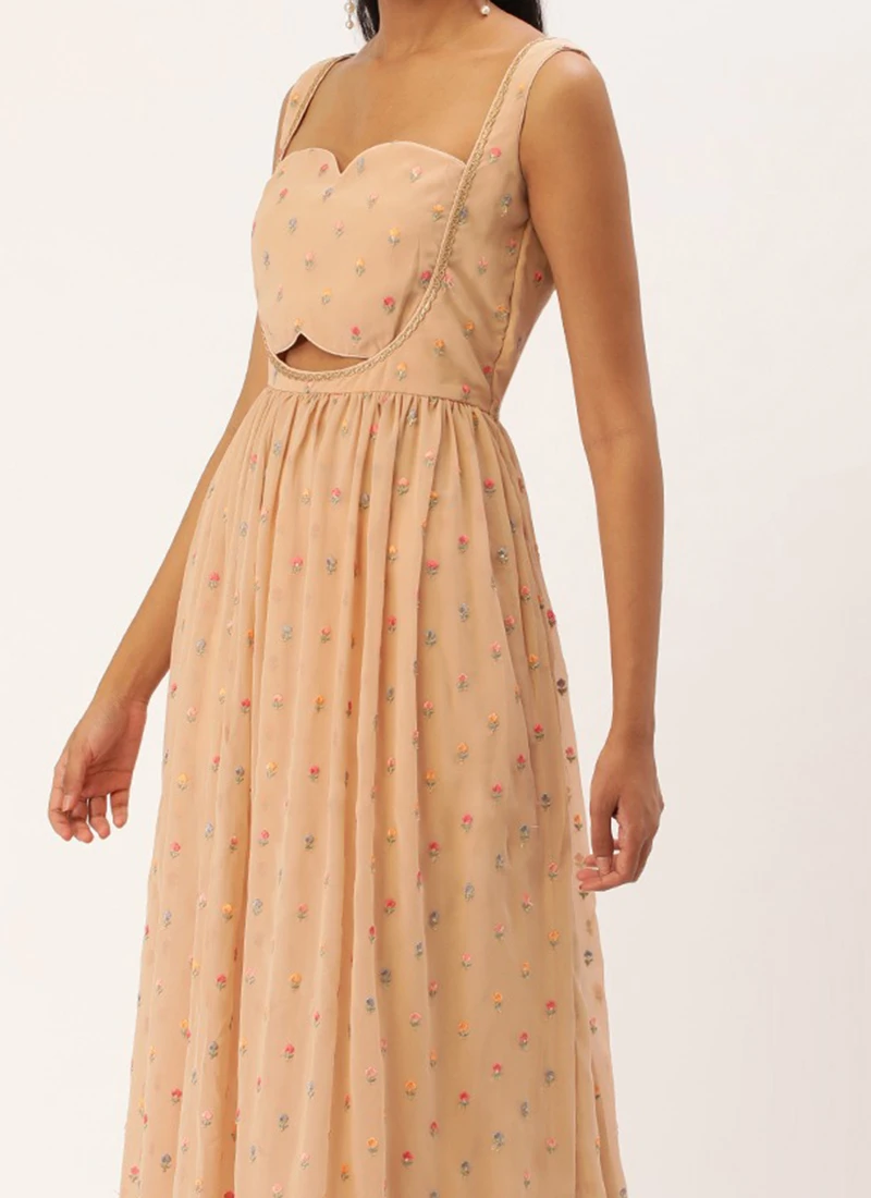Peach Georgette Embroidered Maxi Dress Festive Wear 3 Peach Georgette Embroidered Maxi Dress Festive Wear