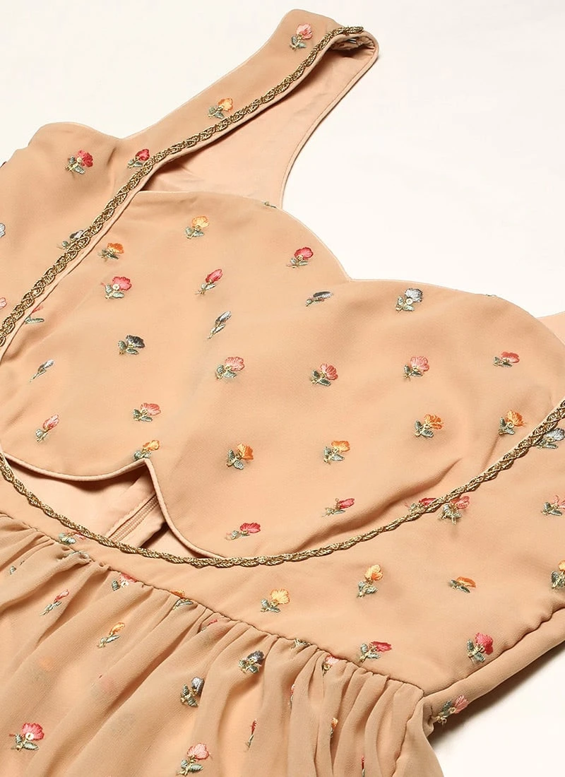 Peach Georgette Embroidered Maxi Dress Festive Wear 7 Peach Georgette Embroidered Maxi Dress Festive Wear - Image 5