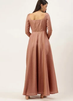 Peach Jacquard Fit N Flare Dress Festive Wear -Sari Grace Shop Peach Jacquard Fit N Flare Dress DRBS02109712 b