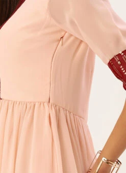 Peach N Maroon Embroidered Gathered Dress Festive Wear 13 Peach N Maroon Embroidered Gathered Dress Festive Wear -Sari Grace Shop Peach N Maroon Embroidered Gathered Dress DRBS02110983 rrc1