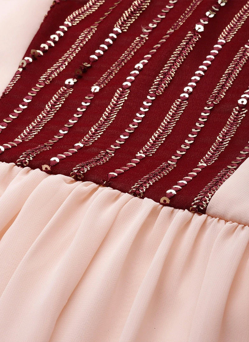 Peach N Maroon Embroidered Gathered Dress Festive Wear 9 Peach N Maroon Embroidered Gathered Dress Festive Wear - Image 7