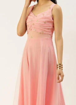 Peach N Pink Embroidered Dress Party Wear
