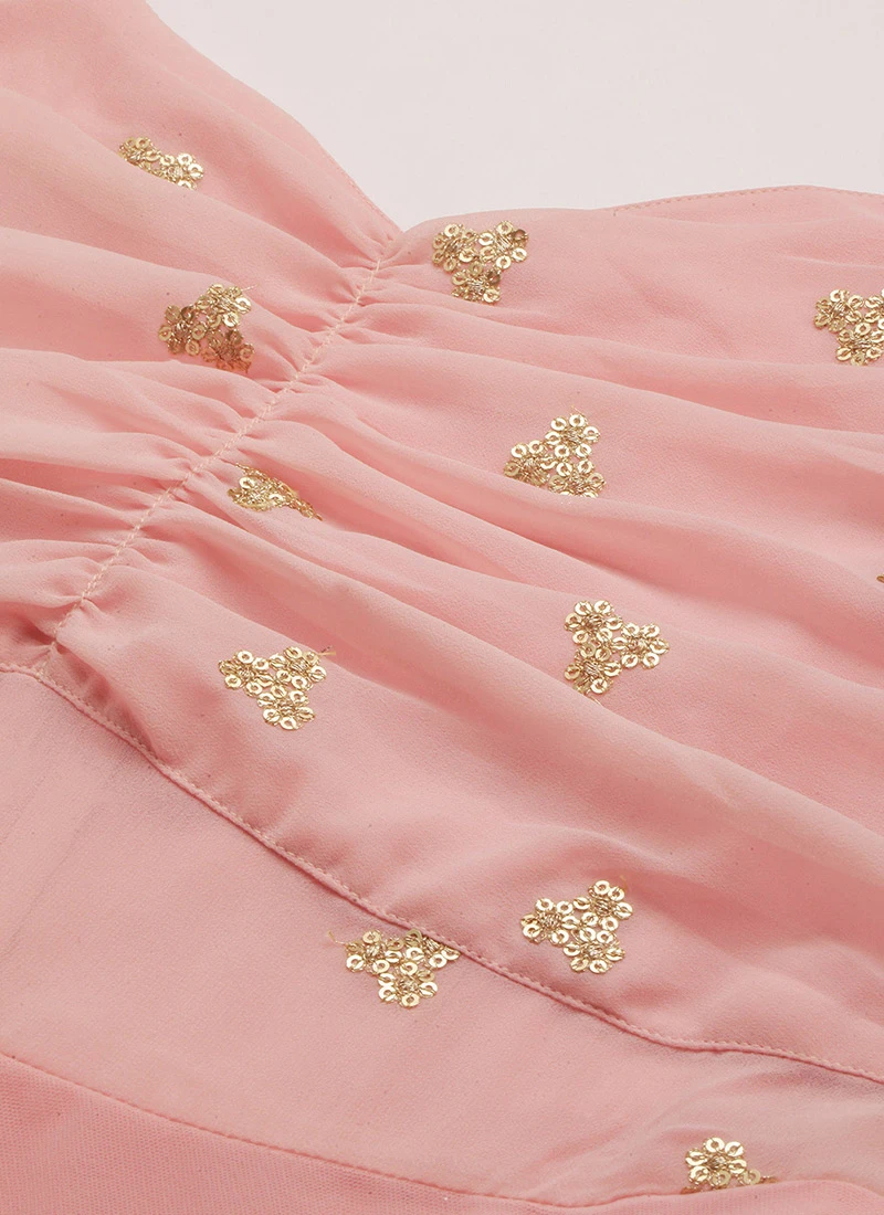 Peach N Pink Embroidered Dress Party Wear 7 Peach N Pink Embroidered Dress Party Wear - Image 5