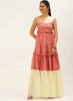 Peach N White Embroidered Tiered Maxi Dress Festive Wear 12 Peach N White Embroidered Tiered Maxi Dress Festive Wear -Sari Grace Shop Peach N White Embroidered Tiered Maxi Dress DRBS02206302 u
