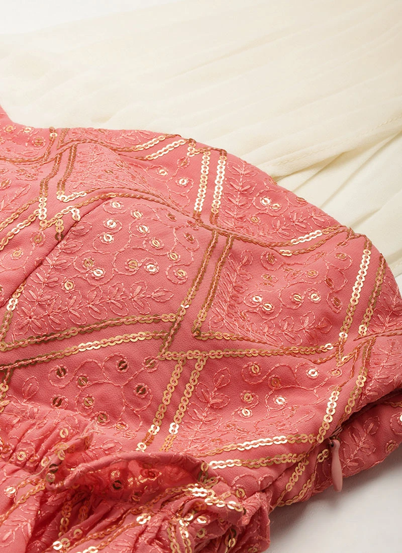 Peach N White Embroidered Tiered Maxi Dress Festive Wear 7 Peach N White Embroidered Tiered Maxi Dress Festive Wear - Image 5