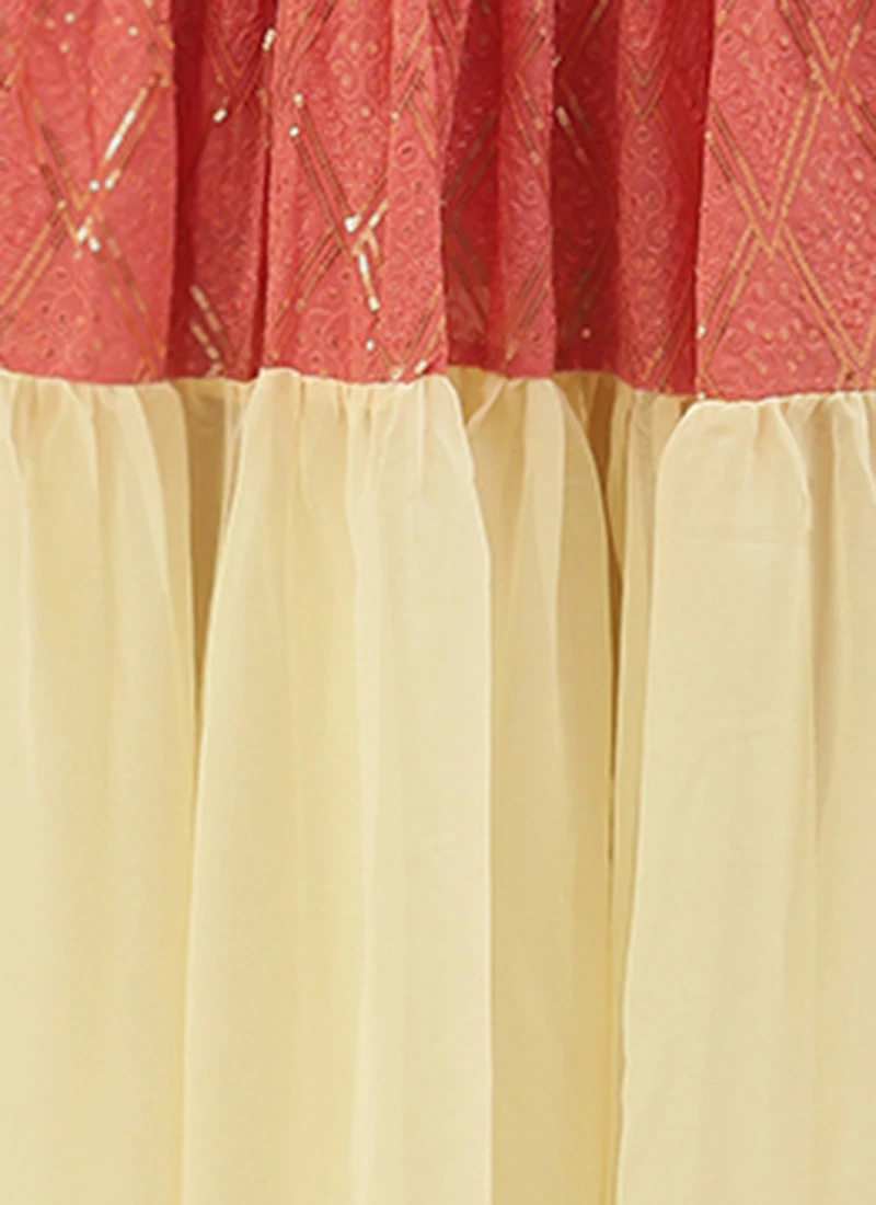 Peach N White Embroidered Tiered Maxi Dress Festive Wear 10 Peach N White Embroidered Tiered Maxi Dress Festive Wear - Image 8