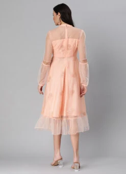 Peach Organza Embroidered Midi Dress After Six Wear 13 Peach Organza Embroidered Midi Dress After Six Wear -Sari Grace Shop Peach Organza Embroidered Midi Dress DRBS02205053 b
