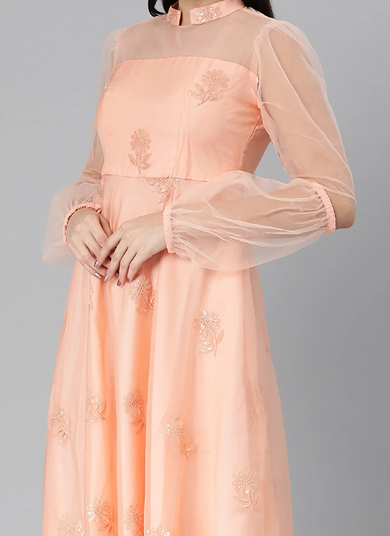 Peach Organza Embroidered Midi Dress After Six Wear 3 Peach Organza Embroidered Midi Dress After Six Wear