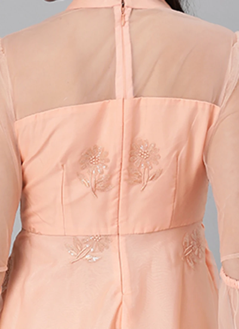 Peach Organza Embroidered Midi Dress After Six Wear 8 Peach Organza Embroidered Midi Dress After Six Wear - Image 6