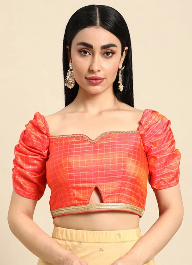 Peach Polyester Blouse Festive Wear 5 Peach Polyester Blouse Festive Wear - Image 3