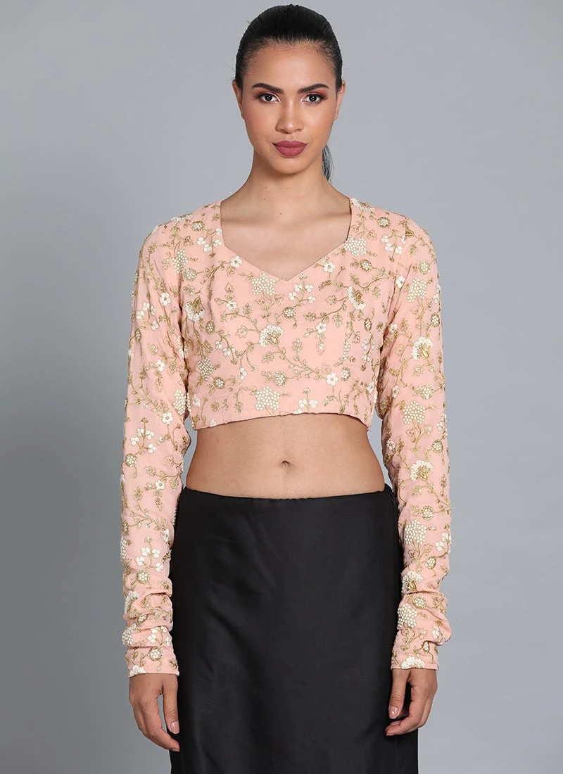 Peach Viscous Embroidered Blouse Festive Wear 5 Peach Viscous Embroidered Blouse Festive Wear - Image 3
