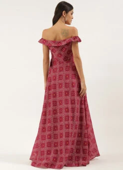 Pink Art Silk Digital Printed Off Shoulder Dress Festive Wear 13 Pink Art Silk Digital Printed Off Shoulder Dress Festive Wear -Sari Grace Shop Pink Art Silk Digital Printed Off Shoulder Dress DRBS02205893 b