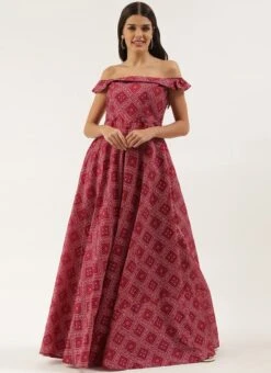 Pink Art Silk Digital Printed Off Shoulder Dress Festive Wear 12 Pink Art Silk Digital Printed Off Shoulder Dress Festive Wear -Sari Grace Shop Pink Art Silk Digital Printed Off Shoulder Dress DRBS02205893 u