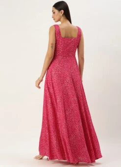 Pink Bandhani Printed Rayon Strap Neck Dress Festive Wear 13 Pink Bandhani Printed Rayon Strap Neck Dress Festive Wear -Sari Grace Shop Pink Bandhani Printed Rayon Strap Neck Dress DRBS02303755 b