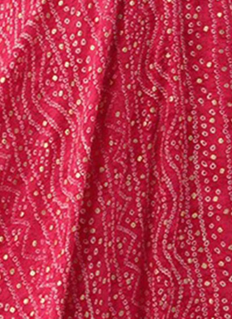 Pink Bandhani Printed Rayon Strap Neck Dress Festive Wear 10 Pink Bandhani Printed Rayon Strap Neck Dress Festive Wear - Image 8