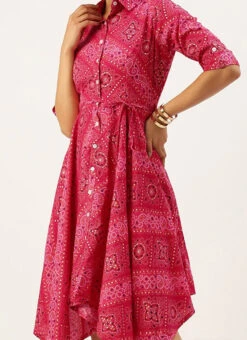 Pink Chanderi Art Silk Handkerchief Style Dress Festive Wear After Six Wear
