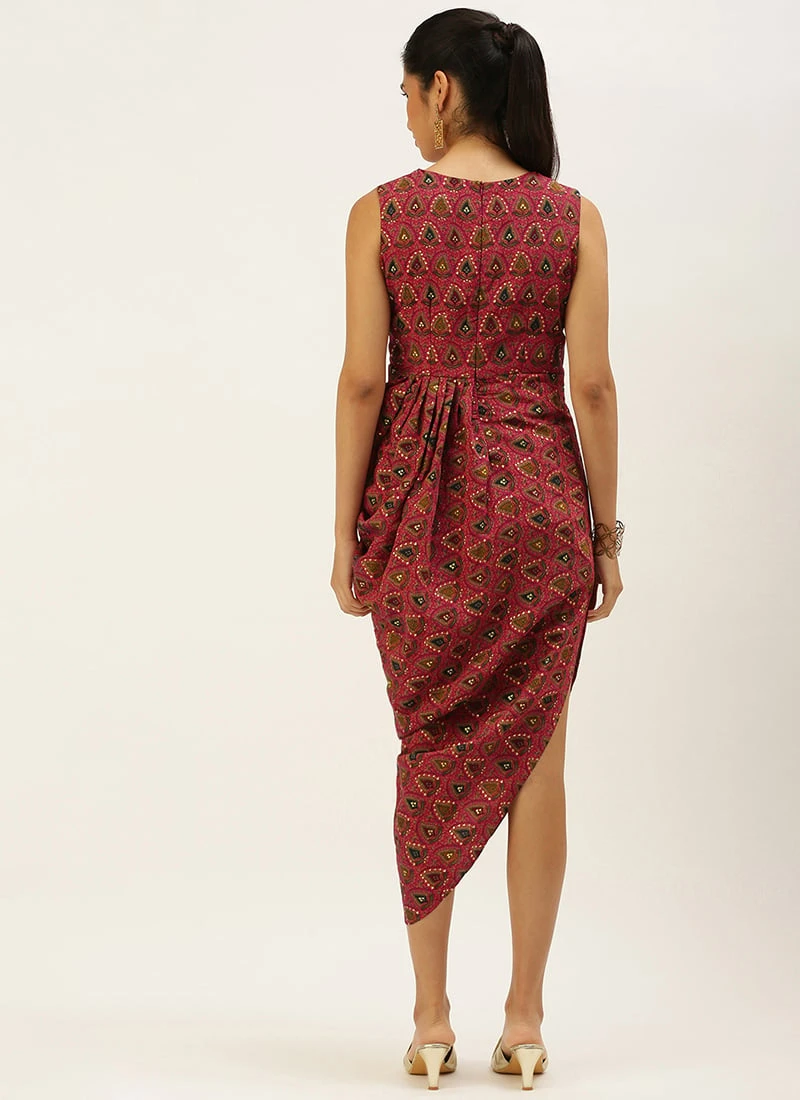 Pink Chanderi Art Silk Maxi Dress Festive Wear 6 Pink Chanderi Art Silk Maxi Dress Festive Wear - Image 4