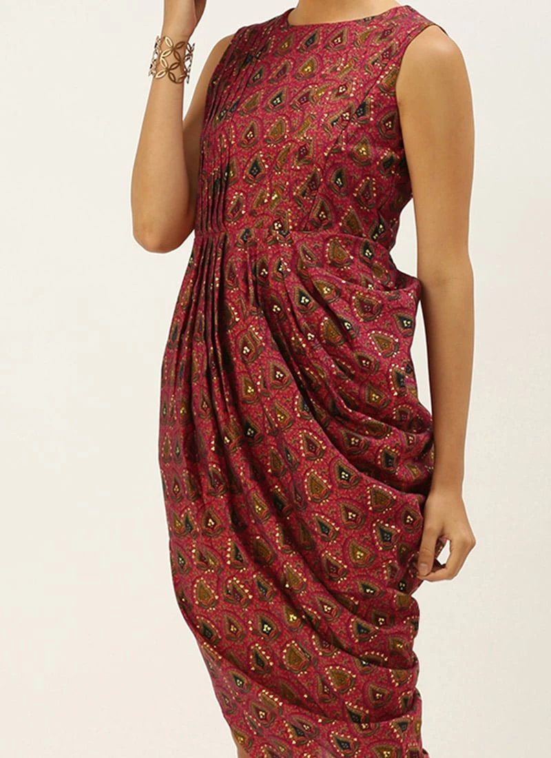 Pink Chanderi Art Silk Maxi Dress Festive Wear 3 Pink Chanderi Art Silk Maxi Dress Festive Wear