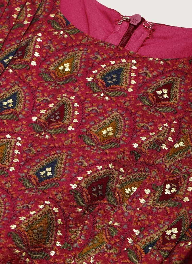 Pink Chanderi Art Silk Maxi Dress Festive Wear 7 Pink Chanderi Art Silk Maxi Dress Festive Wear - Image 5