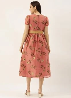 Pink Chanderi Silk Puff Sleeve Dress Festive Wear 13 Pink Chanderi Silk Puff Sleeve Dress Festive Wear -Sari Grace Shop Pink Chanderi Silk Puff Sleeve Dress DRBS02012714 b