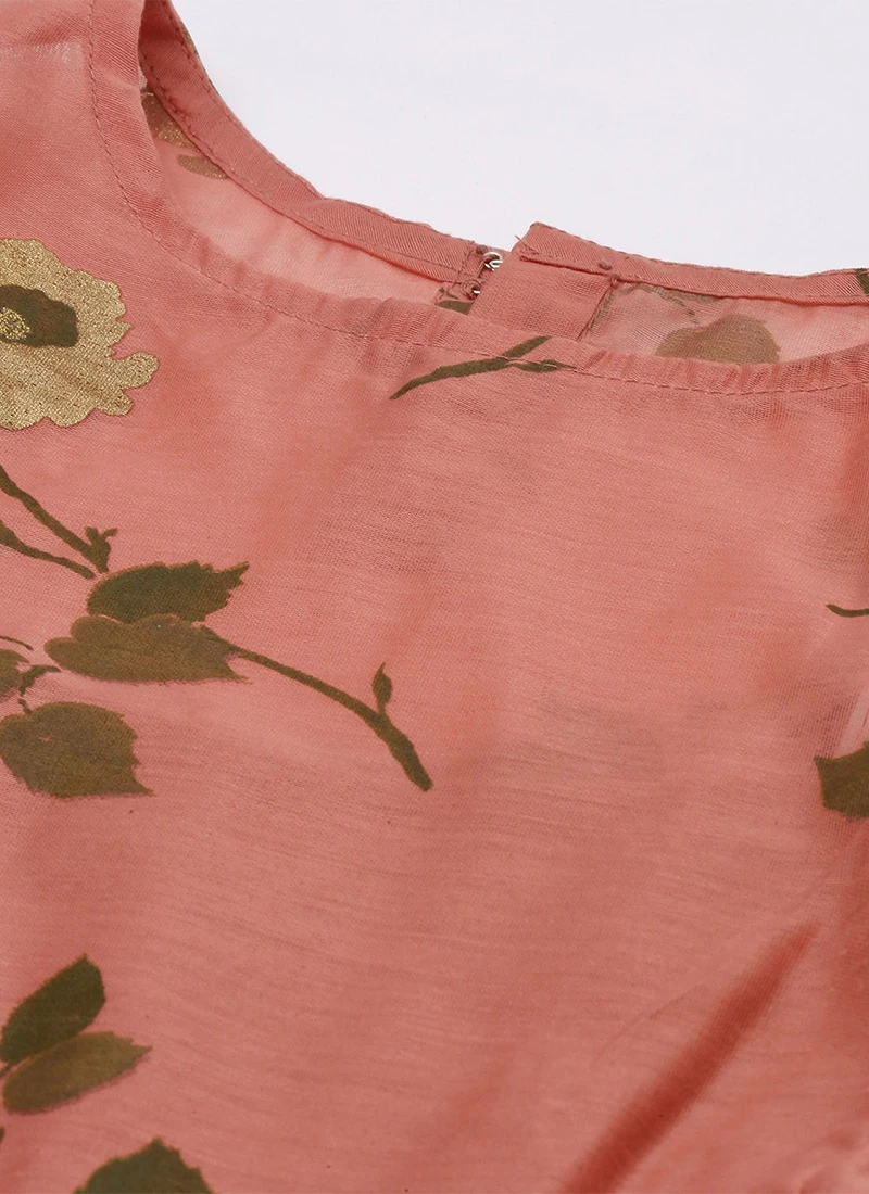 Pink Chanderi Silk Puff Sleeve Dress Festive Wear 7 Pink Chanderi Silk Puff Sleeve Dress Festive Wear - Image 5