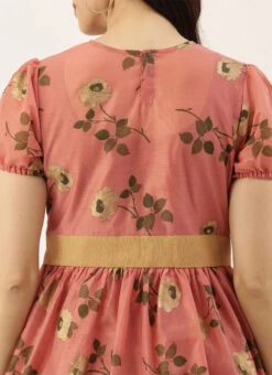 Pink Chanderi Silk Puff Sleeve Dress Festive Wear 15 Pink Chanderi Silk Puff Sleeve Dress Festive Wear -Sari Grace Shop Pink Chanderi Silk Puff Sleeve Dress DRBS02012714 rrc2