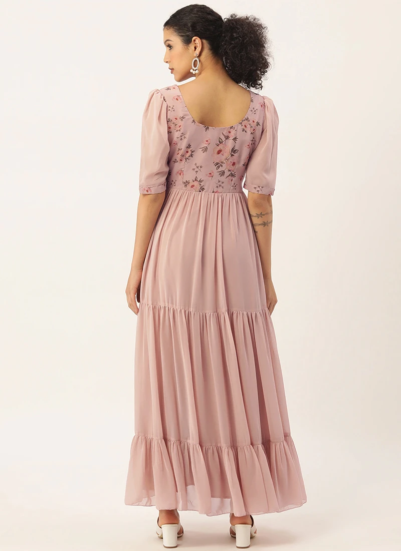 Pink Digital Printed Gathers Dress Festive Wear After Six Wear 6 Pink Digital Printed Gathers Dress Festive Wear After Six Wear - Image 4