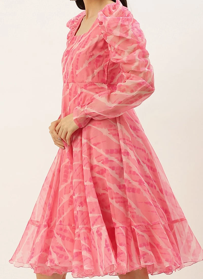 Pink Digital Printed Organza Dress Party Wear After Six Wear 3 Pink Digital Printed Organza Dress Party Wear After Six Wear