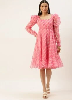 Pink Digital Printed Organza Dress After Six Wear -Sari Grace Shop Pink Digital Printed Organza Dress DRBS02205867 u
