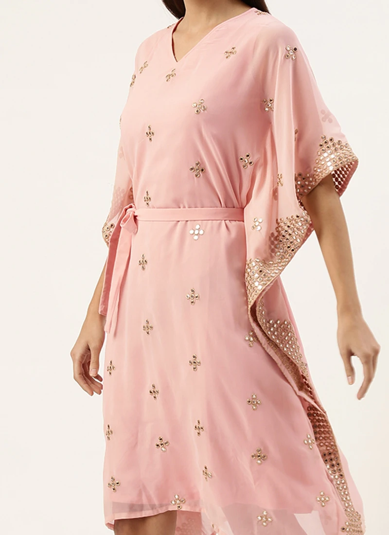 Pink Embroidered Kaftan Dress Festive Wear 3 Pink Embroidered Kaftan Dress Festive Wear