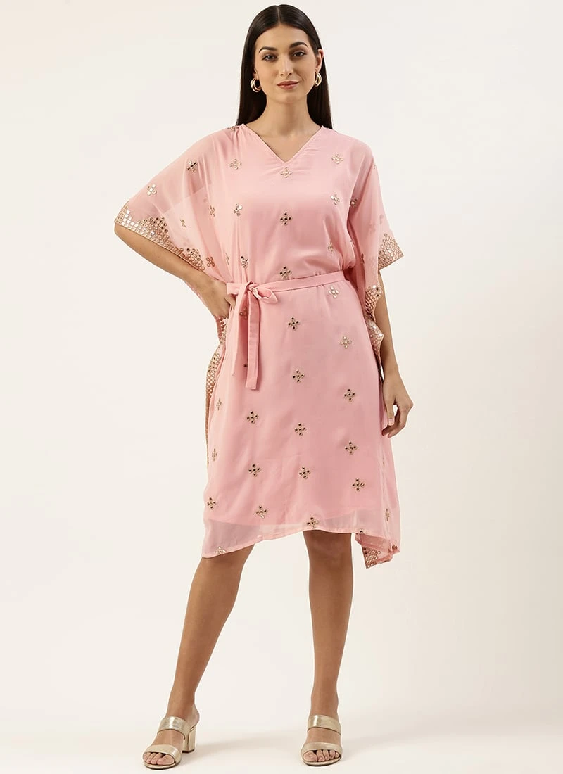 Pink Embroidered Kaftan Dress Festive Wear 5 Pink Embroidered Kaftan Dress Festive Wear - Image 3
